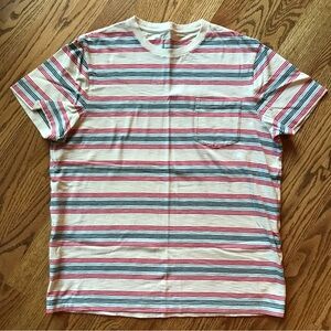 J. Crew Blue and Red Striped Short Sleeve Pocket Slub Cotton T-Shirt Size Large
